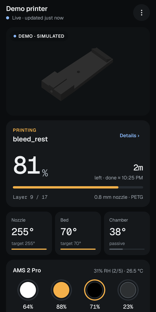 Dashboard during a print